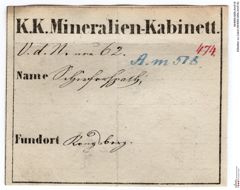 Etiketten zu Calcit (NHMW-MIN-Am518)
